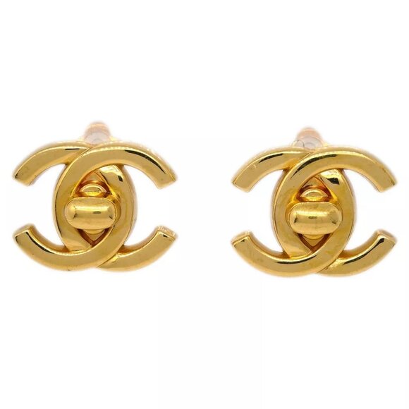 Chanel CC Turnlock Earrings Clip-On Gold Small 97P 163441 - Picture 1 of 4